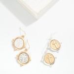 Wholesale two Hammered Metal Circle Cross Drop Earrings L