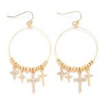 Wholesale metal Beaded Wire Hoop Drop Earrings Rhinestone Crosses L