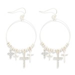 Wholesale metal Beaded Wire Hoop Drop Earrings Rhinestone Crosses L