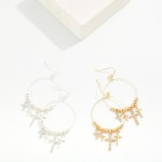 Wholesale metal Beaded Wire Hoop Drop Earrings Rhinestone Crosses L