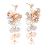 Wholesale pearlescent Linked Flower Petal Post Drop Earrings L