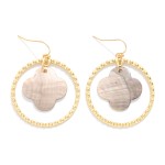 Wholesale nesting Textured Metal Hoop Pearlescent Clover Drop Earrings L