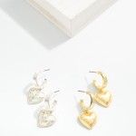 Wholesale ribbed Hoop Earrings Hammered Metal Heart Dangle L