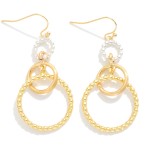 Wholesale linked Textured Metal Circle Drop Earrings L