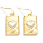 Wholesale hammered Metal Rectangle Heart Post Drop Earrings L