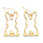 Wholesale hammered Metal Hollow Easter Bunny Post Drop Earrings L