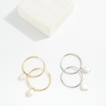 Wholesale metal Tube Hoop Earrings Flat Pearl Detail D