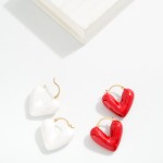 Wholesale puffy Enamel Heart Hoop Earrings L