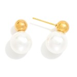 Wholesale metal Bead Pearl Post Drop Earrings Stainless Steel Water Resistant L