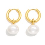 Wholesale metal Hoop Earrings Pearl Dangle Detail Stainless Steel L
