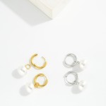 Wholesale metal Hoop Earrings Pearl Dangle Detail Stainless Steel L