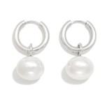 Wholesale metal Hoop Earrings Pearl Dangle Detail Stainless Steel L
