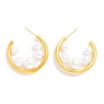 Wholesale metal Hoop Earrings Graduated Pearl Detail D