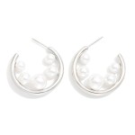 Wholesale metal Hoop Earrings Graduated Pearl Detail D