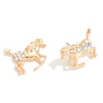 Wholesale metal Horse Rhinestone Post Drop Earrings L
