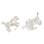 Wholesale metal Horse Rhinestone Post Drop Earrings L