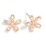 Wholesale rhinestone Pearl Flower Stud Earrings L