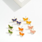 Wholesale stone Rhinestone Studded Butterfly Stud Earrings L