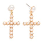 Wholesale pearl Beaded Cross Post Drop Earrings L