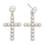 Wholesale pearl Beaded Cross Post Drop Earrings L