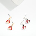 Wholesale linked Enamel Ladybug Rhinestone Post Drop Earrings Pearl L