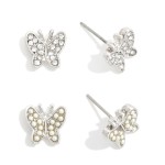 Wholesale set Two Butterfly Stud Earrings Pearls Rhinestones L