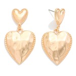 Wholesale metal Chain Link Hammered Heart Drop Earrings Ribb Border Detail L