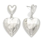 Wholesale metal Chain Link Hammered Heart Drop Earrings Ribb Border Detail L