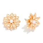 Wholesale metal Flower Post Drop Earring Pearls D