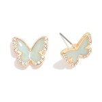 Wholesale enamel Rhinestone Butterfly Stud Earrings L