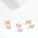 Wholesale enamel Rhinestone Butterfly Stud Earrings L