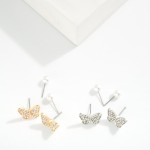 Wholesale set Two Stud Earrings Cubic Zirconia Butterfly Pearls L