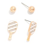 Wholesale set Two Stud Earrings Enamel Pickleball Racket Metal Ball L L