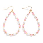 Wholesale faceted Beaded Teardrop Earrings Gold Tones Pearls L