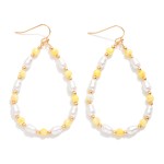 Wholesale faceted Beaded Teardrop Earrings Gold Tones Pearls L