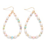 Wholesale faceted Beaded Teardrop Earrings Gold Tones Pearls L