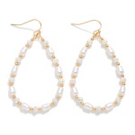 Wholesale faceted Beaded Teardrop Earrings Gold Tones Pearls L