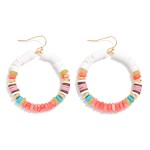 Wholesale metal Wire Hoop Earrings Heishi Beads Gold Tones Stone L