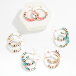 Wholesale metal Wire Hoop Earrings Heishi Beads Gold Tones Stone L