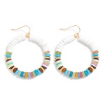 Wholesale metal Wire Hoop Earrings Heishi Beads Gold Tones Stone L