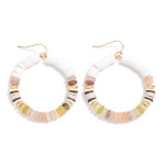 Wholesale metal Wire Hoop Earrings Heishi Beads Gold Tones Stone L