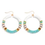 Wholesale metal Wire Hoop Earrings Heishi Beads Gold Tones Stone L