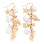 Wholesale linked Metal Beach Charms Pearl Tassel Drop Earring L