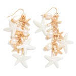 Wholesale metal Chain Link Drop Earring Starfish Charms Pearls Metal Tones L