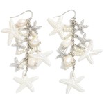 Wholesale metal Chain Link Drop Earring Starfish Charms Pearls Metal Tones L