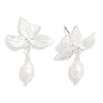 Wholesale metal Leaves Pearl Post Drop Earrings L