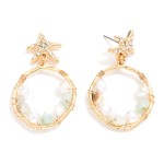 Wholesale linked Rhinestone Starfish Pearl Beaded Hoop Post Drop Earrings L