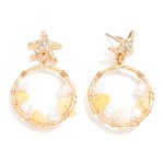 Wholesale linked Rhinestone Starfish Pearl Beaded Hoop Post Drop Earrings L
