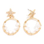 Wholesale linked Rhinestone Starfish Pearl Beaded Hoop Post Drop Earrings L