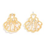 Wholesale metal Hollow Shell Drop Earrings Pearl Rhinestone Details L